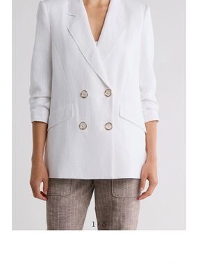 Ramy Brook Double-Breasted White Blazer with Gold Buttons